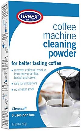 Urnex Coffee Maker and Espresso Machine Cleaner Cleancaf Powder - 3 Packets - Safe On Keurig Delonghi Nespresso Ninja Hamilton Beach Mr Coffee Braun
