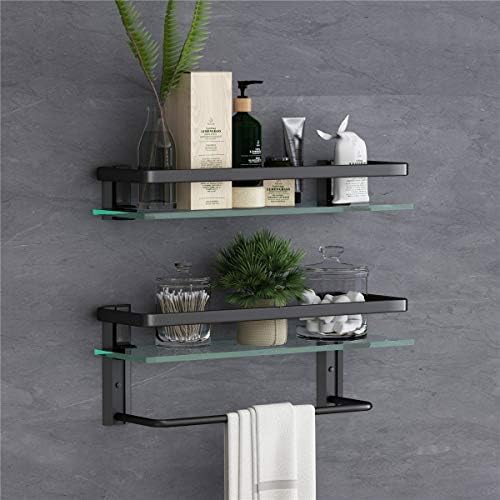 VOLPONE Bathroom Wall Shelf 15.7in Bathroom Glass Shelves Wall Mount Glass Shelf Rustproof Bathroom Wall Organizer 3 Tier (Sliver)