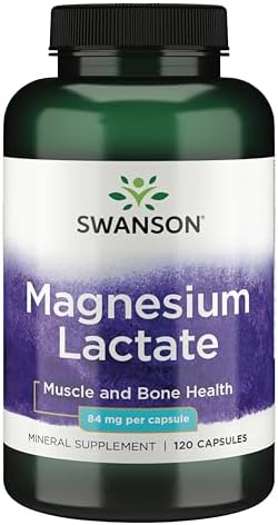Swanson Magnesium Lactate Lactose-Free, 84 mg, 120 Capsules | Lactose-Free Mineral Supplement for Muscle and Bone Health Support, Gentle on the Stomach, Non-GMO and Gluten-Free