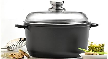Berghoff EuroCAST Cast Aluminum Nonstick 8" Stockpot, 3.2qt Soup Pot | Induction Pasta & Stew Cooking Pot with Straining Glass Lid