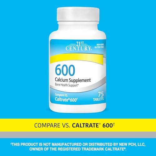 21st Century Calcium 600mg Tablets, Bone Strength Support, 75 Count | Calcium Carbonate 600 mg, Compare VS. Caltrate® 600, Bone Strength & Density Support, Vegan-Friendly, Non-GMO, Gluten Free
