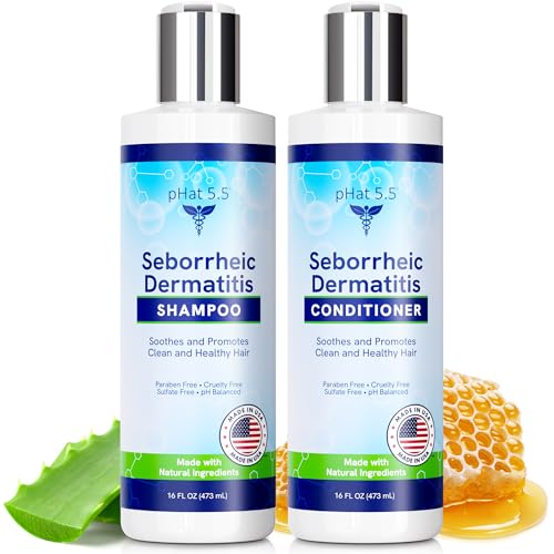 Sulfate Free Shampoo and Conditioner Set for Seborrheic Dermatitis Relief - Severe Dry & Itchy Scalp Treatment with Manuka Honey, Aloe Vera & Coconut Oil - Safe for Color Treated Hair (8 oz)