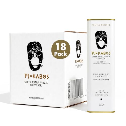 P.J. KABOS Fresh 2025/26 Harvest, High Phenolic (400+mg/kg), Natural Greek Extra Virgin Olive Oil, Kosher, Greece, Cold Extracted, 16.9 oz Tin, Koroneiki, "Family Reserve -Medium"