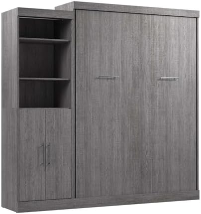 Bestar Nebula Queen Murphy Bed with Closet Organizer with Doors (90W) in Bark Gray, Sleeping Arrangement and Wardrobe for Multipurpose Room