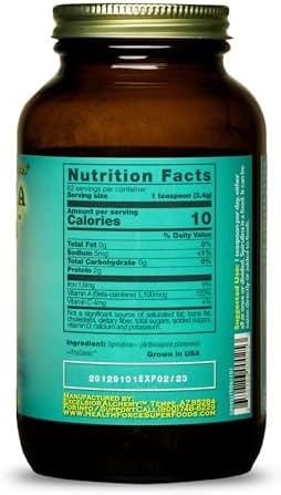 HealthForce SuperFoods Spirulina Manna - 5.25 oz Spirulina Powder - All Natural Nutrient Rich Superfood with Vitamins, Minerals