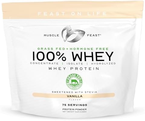 Muscle Feast 100% Grass Fed Whey Protein Powder Blend, Chocolate (2lb) | Whey Concentrate, Isolate & Hydrolyzed Protein Powder, All Natural, Hormone Free Pasture Raised Whey Protein for Women & Men