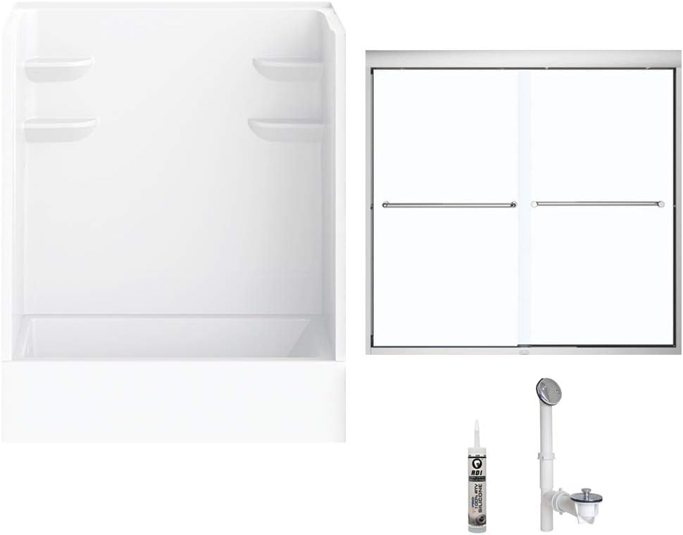 A2 6032CTSMM2L-134561-WC Bath/Shower Kit with Door, 60-in L x 32-in W x 82-in H, White/Chrome