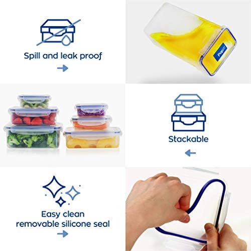 Popit! Airtight Food Storage Containers with Lids, 8-Piece Set, BPA Free Plastic, Microwave, Freezer & Dishwasher Safe, Stackable