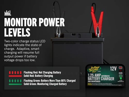 Battery Tender Plus 12V 1.25 AMP Car & Motorcycle Battery Charger and Maintainer, Float Charge for Automotive