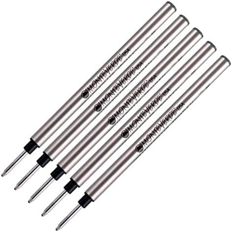 5 pack - Monteverde Capless Rollerball Pen Refills Compatible With Pelikan Rollerball Pens, Medium (Bulk Packed) (Blue)