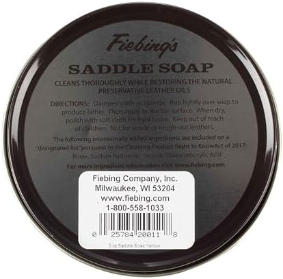 Fiebing's Yellow Saddle Soap for Leather (3.5 oz Tin) - Leather Cleaner & Conditioner to Soften