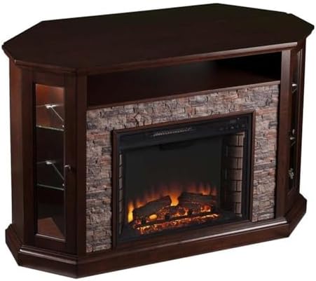 Southern Enterprises Rollins Convertible Corner Infrared Electric Media Fireplace 52" Wide, Espresso Finish and Faux Stone