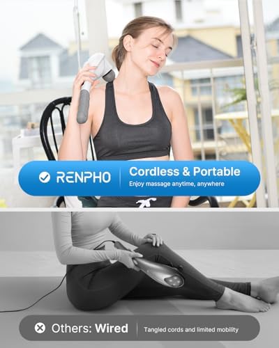 RENPHO Cordless Handheld Massager, 5 Adjustable Speeds and Massage Modes | Rechargeable Electric Neck Massage Tool for Muscle Tension, For Shoulder, Back & Leg, Home, Office, Travel Use, Gift Idea