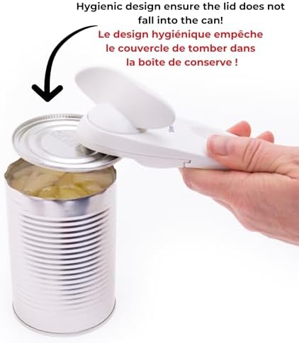Starfrit Little Beaver Can Opener, Safe, Holds Lid and Leaves No Sharp Edges on Lid, Comfort Grip, 3-Year Warranty, White