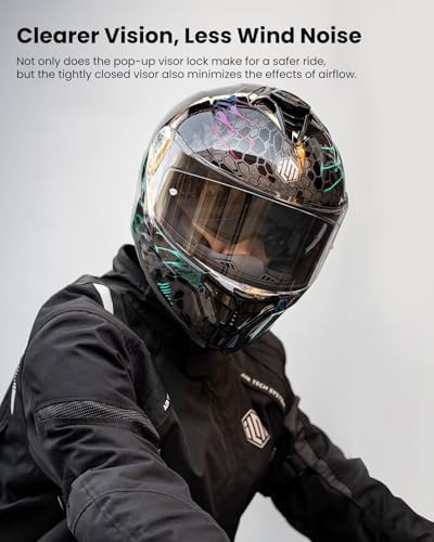 ILM Motorcycle Helmets DOT ECE Dual Visor Street Racing Helmet Full Face Powersports Cascos for Men Women Model MF567(Cobra Camaleon Gold, L)