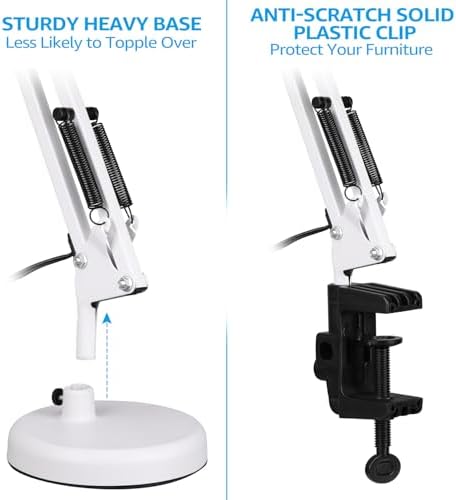TORCHSTAR Metal Desk Lamp, Adjustable Swing Arm, E26, Black | Architect Gooseneck Multi-Joint Clip Table Lamp with Plastic Clamp, for Home Office, Work, Study, Reading, Bulbs not Included