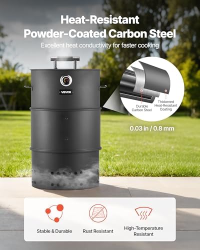 VEVOR Charcoal Smoker Grill, 18.5" Barrel Charcoal BBQ Smoker, Coated Steel Outdoor Barbecue Grill with 2 Grilling Grates, 1 Hanging Rod