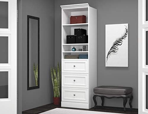 Bestar Versatile Closet Organizer with Drawers, 25-inch Platinum Gray Small Wardrobe with Storage and Shelves for Bedroom, Bathroom, Laundry Room