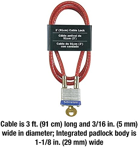 Master Lock 719D Steel Cable with Integrated Outdoor Padlock with Key, 1 Pack