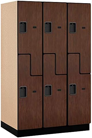 Salsbury Industries 2-Tier S-Style Extra Wide Designer Wood Locker with Three Wide Storage Units, 6-Feet High by 24-Inch Deep, Mahogany