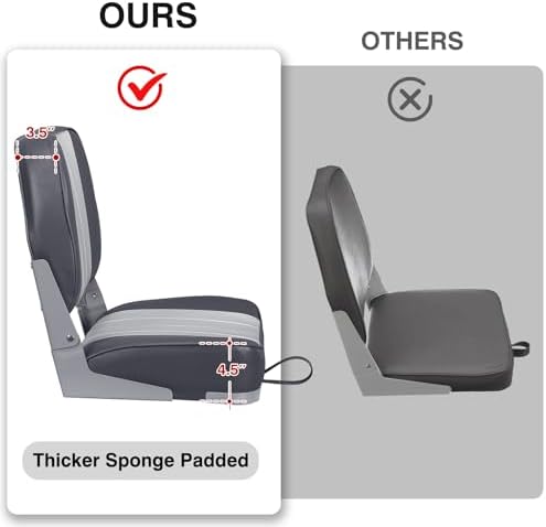 Leader Accessories Classic Low Back Folding Fishing Boat Seat Boat Chairs | Marine Boat Chairs With Thick Cushion, Aluminum Hinge, Use universal 5"x5" Mount, Fits Jon/Bass/Pontoon Boats