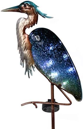 TERESA'S Collections Garden Decor for Outside Blue Heron Solar Lights, 42" Glass Lawn Ornaments with Outdoor Lights Decorative Stake