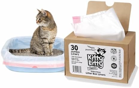 Cat Litter Box Liners 30 Count Drawstring Kitten Waste Bag | leak proof, heavy duty, scratch resistant, litter tray liner, kitty clean up