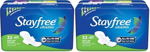 Stayfree Ultra Thin Super Long Pads with Wings For Women, Reliable Protection and Absorbency of Feminine Moisture, Leaks and Periods, 32 count