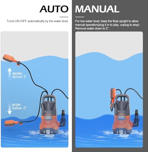 Automatic Sump Pump with Float Submersible Utility Water Pump 1HP | Pool Draining Pump with Adapters