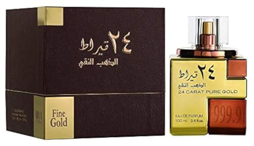 Lattafa Perfumes 24 Carat Pure Gold for Unisex Eau de Parfum Spray, 3.4 Ounce