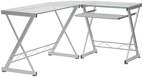 Techni Mobili L Shaped Desk with Keyboard Tray & Tempered Glass Desktop | Home Office, Corner Desk, Work From Home, Professional