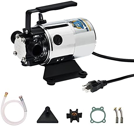 115V 330GPH Self-Priming Transfer Pump, LilMonster Auto Portable Electric Utility Water Pump with Suction Hose Kit,Bright Silver