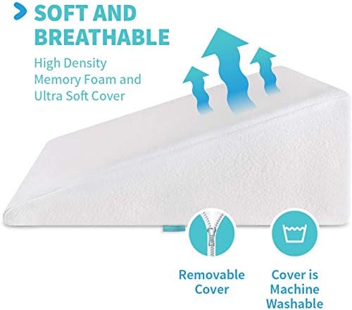 Bed Wedge Pillow Gel Memory Foam Top - Cooling Elevated Support Cushion for Lower Back Pain, Acid Reflux, Heartburn, Allergies