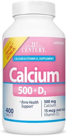 21st Century Calcium 500 Plus Extra D3 Caplets, Bone Health, 400 Count | Calcium 500 mg with Extra Vitamin D3 600 IU, Bone Strength & Density Support