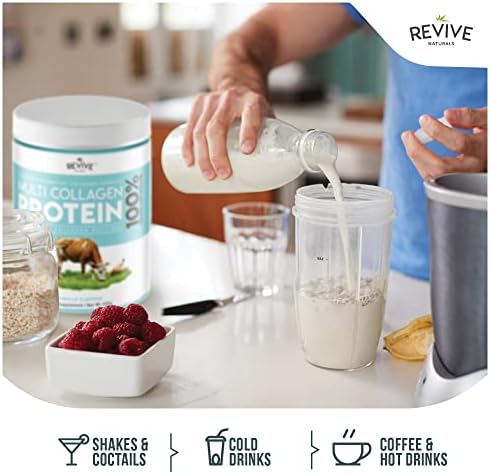 Revive Naturals Multi Collagen Hydrolyzed Protein Powder (16oz) - Types I, II, III, V & X - Grass Fed Bovine, Wild Caught Marine, Free Roaming Chicken & Eggshell Collagen Peptides,