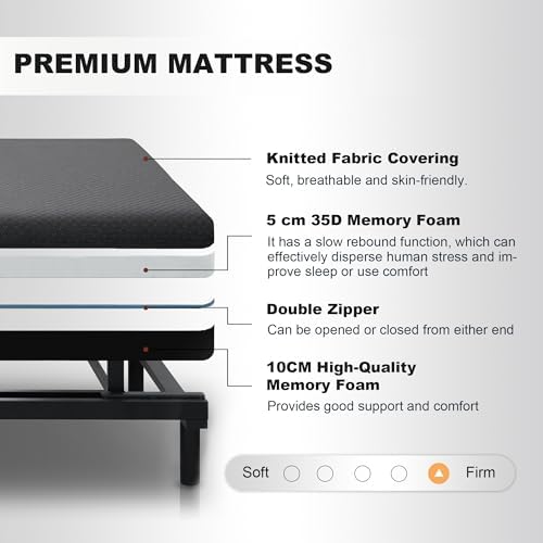 Electric Lift Bed for Elderly, Remote Control Adjustable Bed with 5.91" Mattress, Quiet Motor and Removable Tray, Zero Gravity Position Bed Frame Suitable for Hospital/Home Care