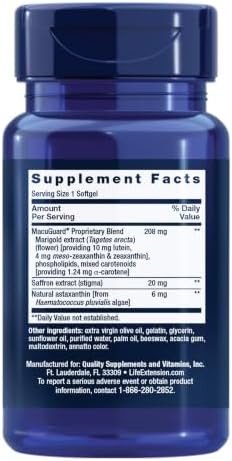 Life Extension MacuGuard Ocular Support with Saffron & Astaxanthin – Eye Health Supplement for Healthy Vision – with Lutein, zeaxanthin