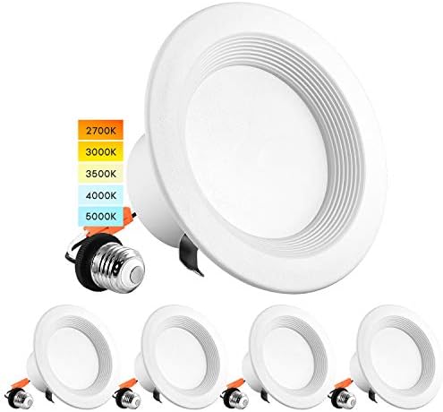 LUXRITE 4 Inch LED Recessed Can Lights, 10W=60W, CCT Color Selectable 2700K | 3000K | 3500K | 4000K | 5000K, Dimmable Retrofit Downlights, 750 Lumens