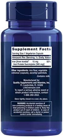 Life Extension Iron Protein Plus, Iron Protein succinylate, absorbable Iron Supplement for Whole-Body Health, Non-GMO, Gluten-Free, Vegetarian