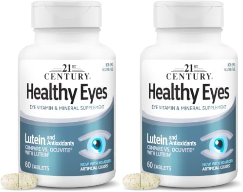 21st Century Healthy Eyes with Lutein Vision Support Tablets, 60 Count | Eye Vitamin with Lutein Plus Antioxidants A, Compare VS. Ocuvite® with Lutein, C, E, Zinc, Vision & Eye Health Support