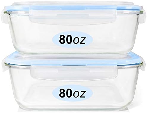 Glass Food Storage Containers Set, Large Size Containers with Lids, BPA-free Locking lids, 100% Leak Proof Glass Meal Prep Containers