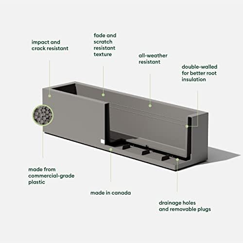 Veradek Block Series Trough Planter - Rectangular Outdoor Window Box | Made From Durable Plastic With Double-Walled Construction. Modern Patio/Tabletop Décor for Plants and Flowers