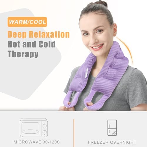 UNCN Long Wide Heating Pad for Neck and Shoulders Back 33x5.9 Microwavable Large Moist Heat Pack Warm Hot Compress Neck Wrap Weighted Bag Massage
