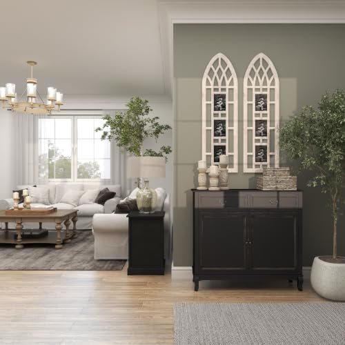 Deco 79 Wooden Wall Photo Frame Slim Arched Window Inspired 3 Slot , 14" x 1" x 47", Light Brown