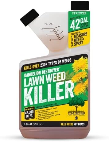 Ike's Dandelion Destroyer Lawn Weed Killer - Kills Weeds Not Grass, Three-Way Herbicide - 32 oz
