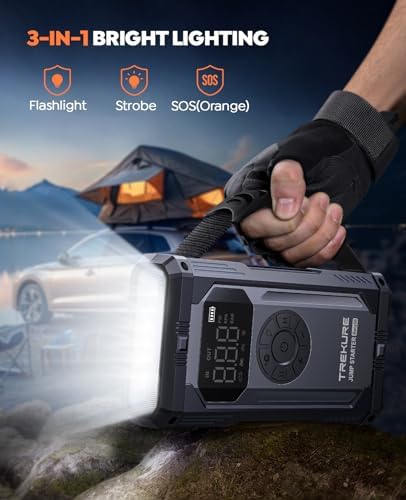 TREKURE 8-in-1 Jump Starter with Air Compressor 6000A 150PSI Portable Car Battery Jump Starter (All Gas/10L Diesel)