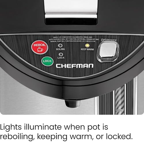 Chefman Electric Hot Water Pot Urn w/Auto & Manual Dispense Buttons, Safety Lock, Instant Heating for Coffee & Tea, Auto-Shutoff & Boil Dry Protection