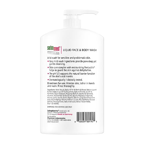 SEBAMED Paraben-Free Face and Body Wash With Pump for Sensitive and Delicate Skin pH 5.5 Ultra Mild Dermatologist Recommended Cleanser 33.8 Fluid Ounces (1 Liter) Set of 2 Value Pack, green