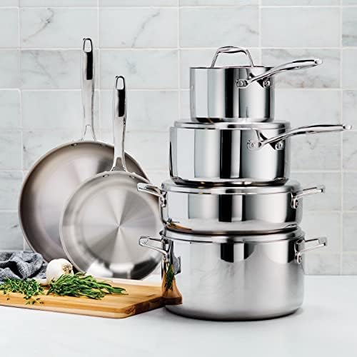 Tramontina Signature Tri-Ply Clad Stainless Steel 8-Pc Pots and Pans Set | Cookware Kitchen Set, Induction-Ready, Dishwasher-Safe, NSF-Certified, Made in Brazil