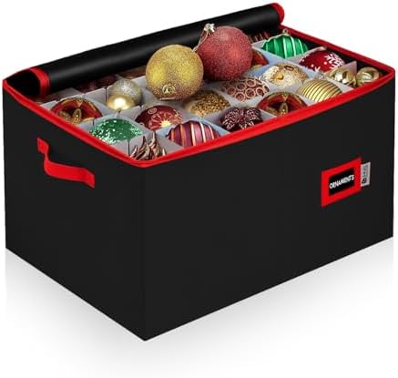 Christmas Ornament Storage Container with Dividers - Box Stores Up to 54 Ornaments, Zippered, Convenient, Adjustable
